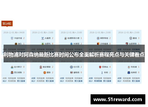 利物浦对阿森纳最新比赛时间公布全面解析赛程亮点与关键看点